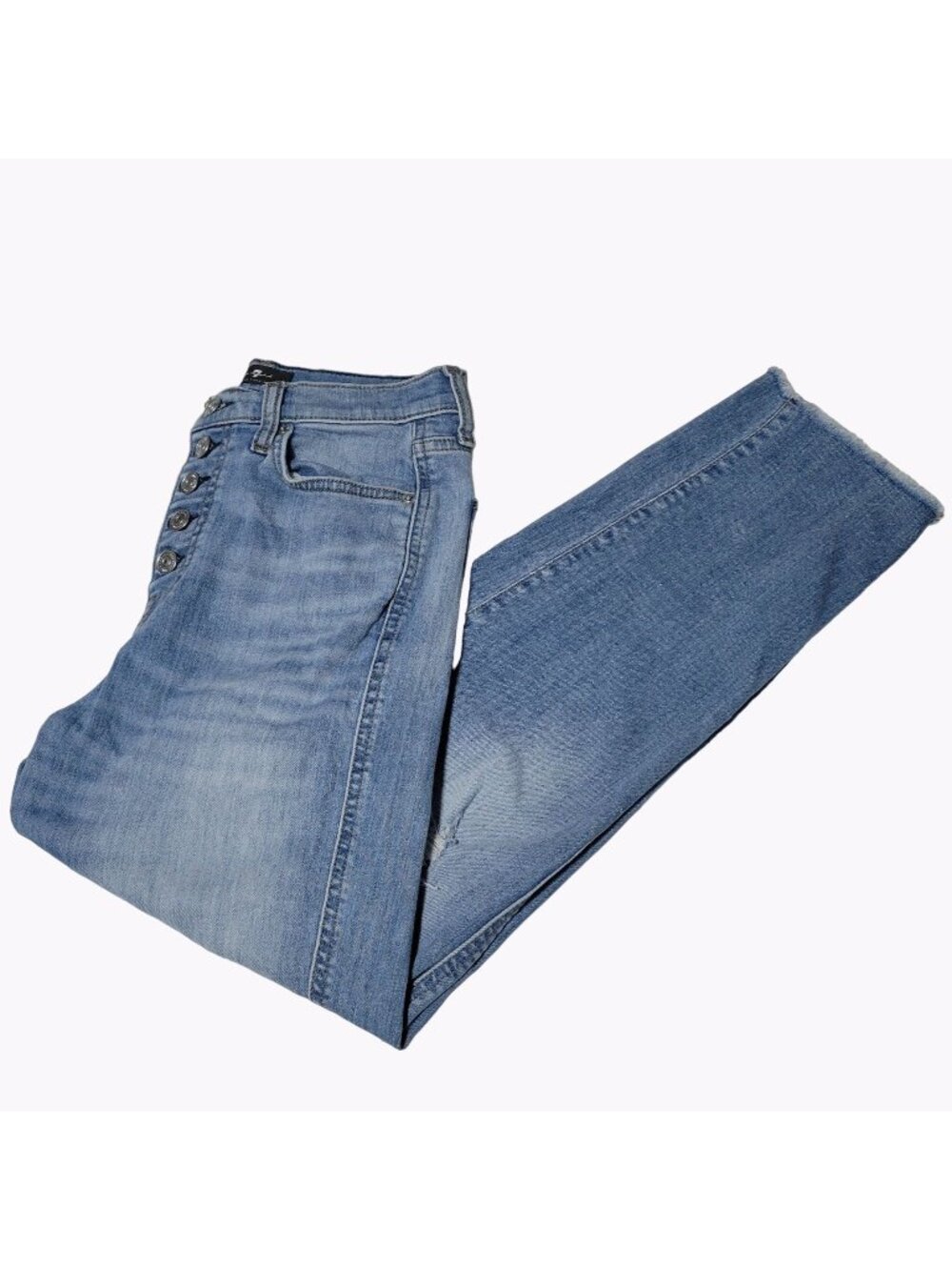 7 For All Mankind Jeans Womens Size 28 Button Fly Straight Distressed Denim Pant